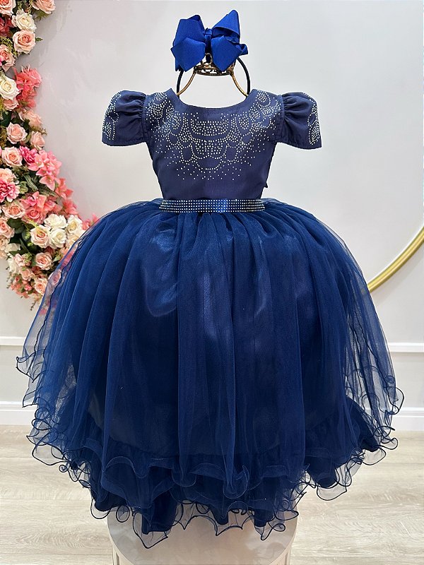 Vestido Formatura Infantil Azul Marinho Damas Strass Luxo