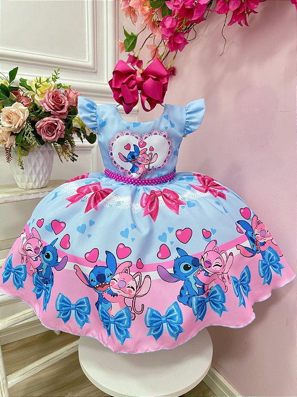 Vestido Infantil Lilo Stitch e Angel Azul Festas