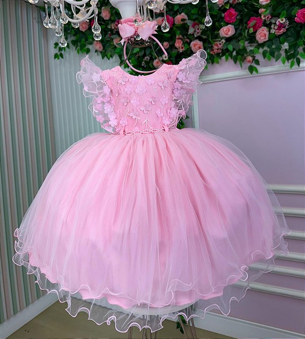 Vestido Jardim Encantado Luxo Festa Infantil Rosa