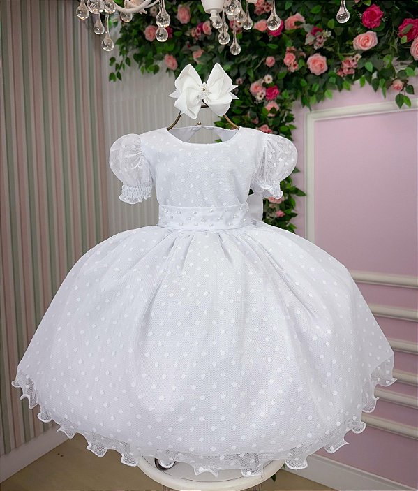 Vestido Infantil Branco Bolinhas Poa Festa Luxo