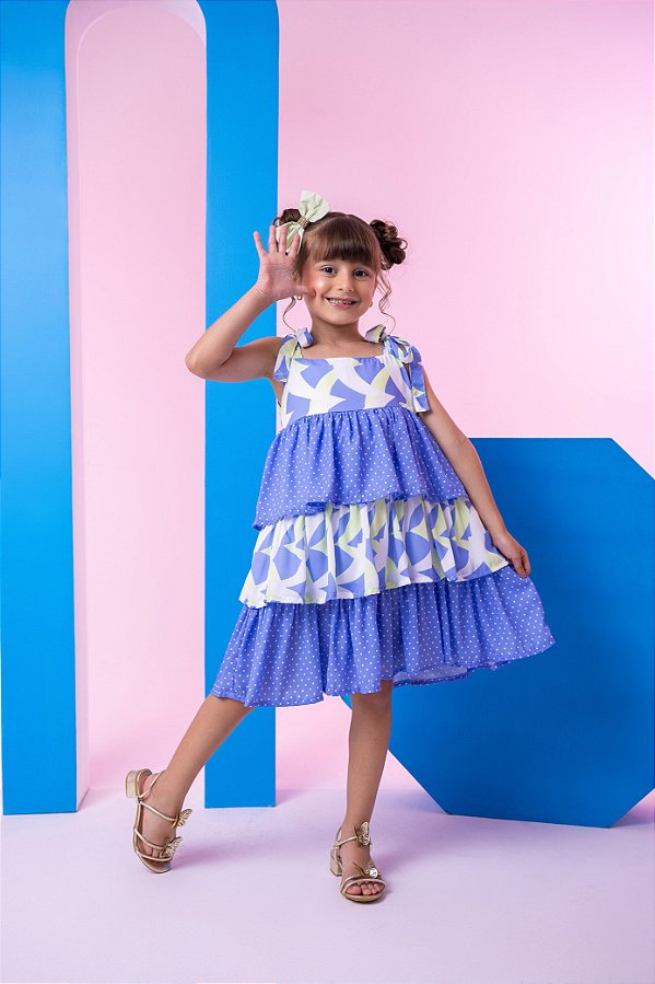 Vestido Infantil 3 Marias Babados Azul