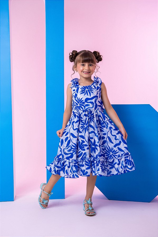 Vestido Infantil Azul Royal Estampado