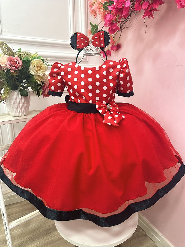 Vestido Infantil Minnie Vermelho Festas Aniversários