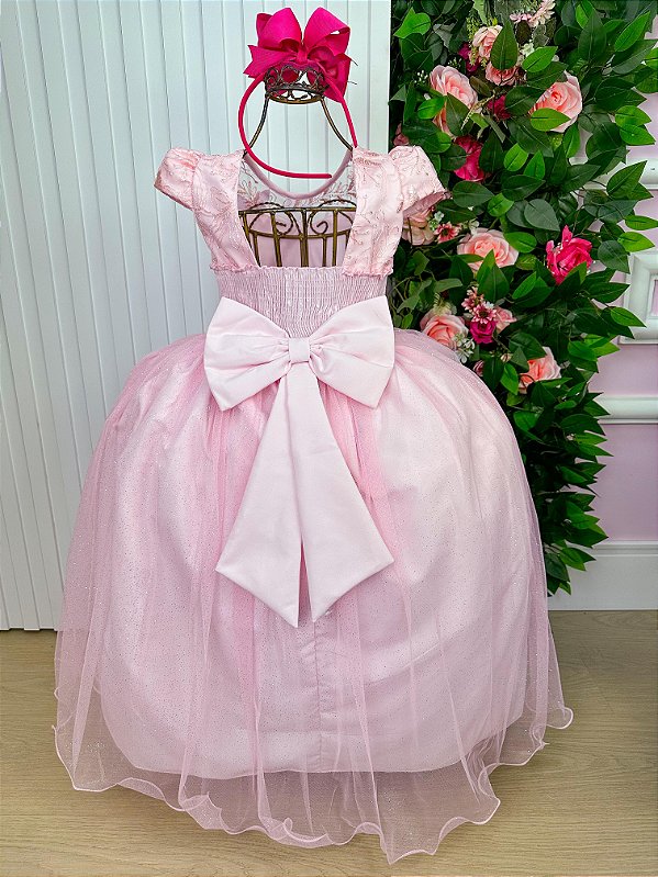 Vestido Jardim Encantado Longo Borboletas Rosa Bebe