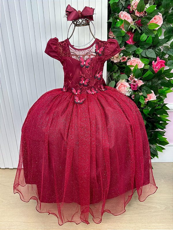 Vestido Jardim Encantado Longo Borboletas Marsala
