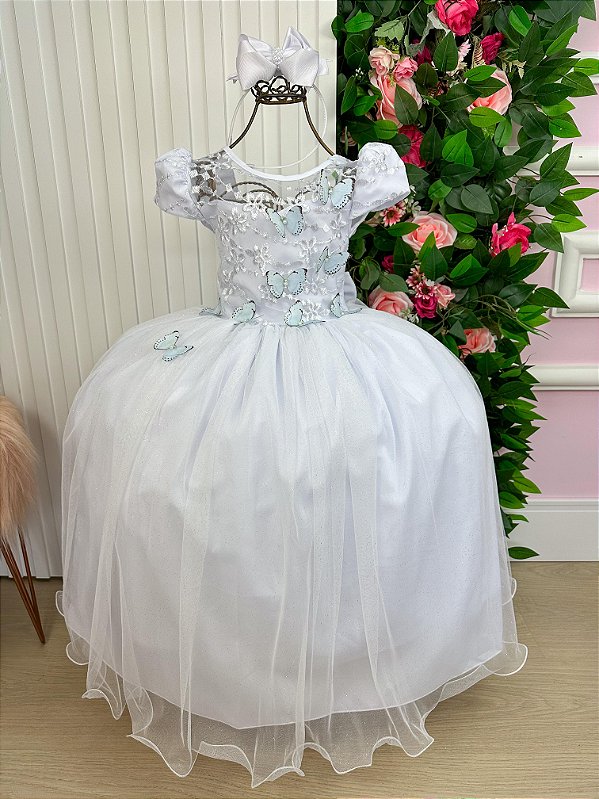 Vestido Jardim Encantado Longo Borboletas Branco