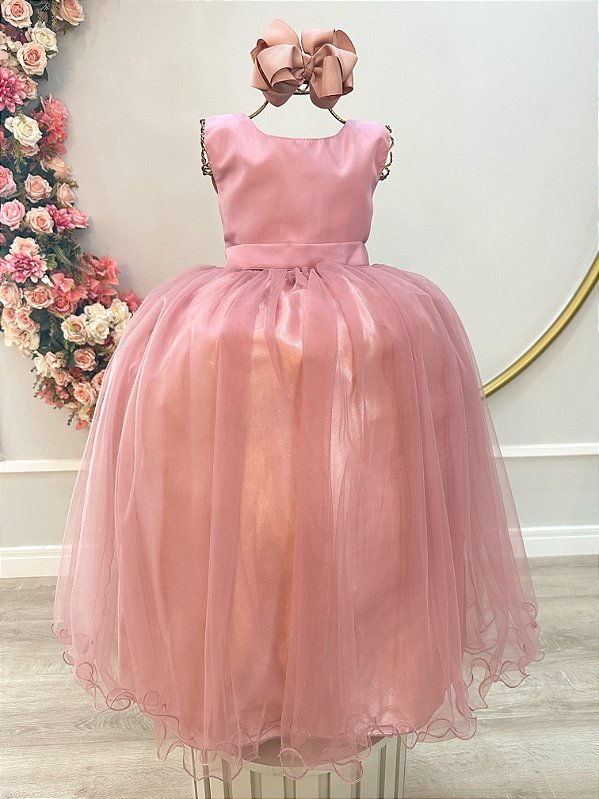 Vestido Infantil Longo Rose Daminhas Casamentos Luxo