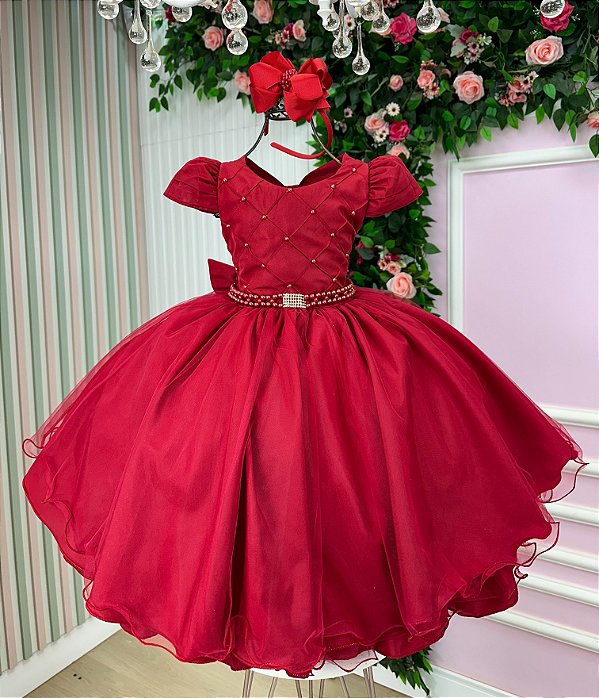 Vestido Infantil Casamento Vermelho Midi