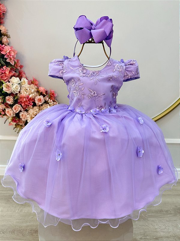 Vestido Infantil Lilás Jardim Encantado Renda Damas Festa