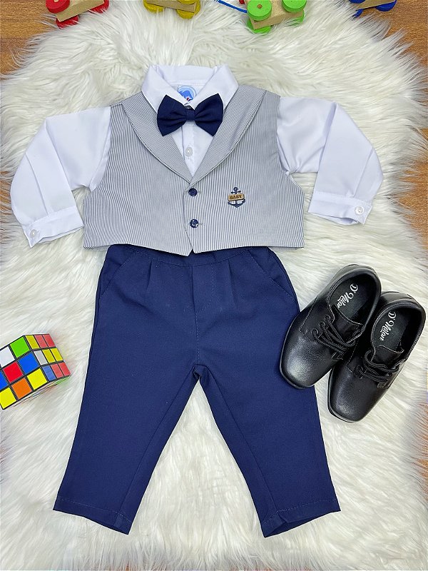 Conjunto Social Calça Colete Gravata Cinza e Camisa Branca