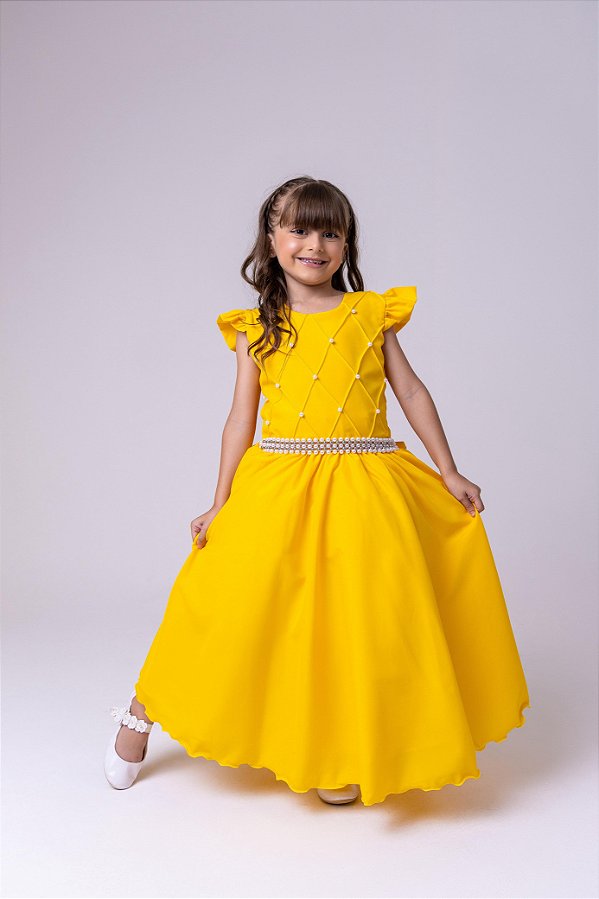 Vestido Infantil Amarelo Formatura Longo Dama de Honra Luxo Festas