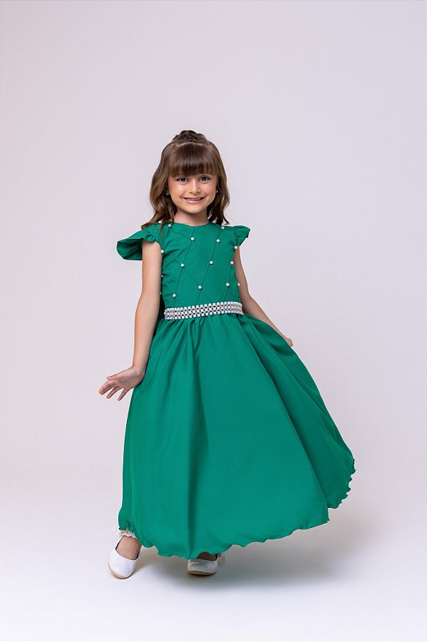 Vestido Infantil Verde Bandeira Formatura Longo Dama de Honra Luxo Festas