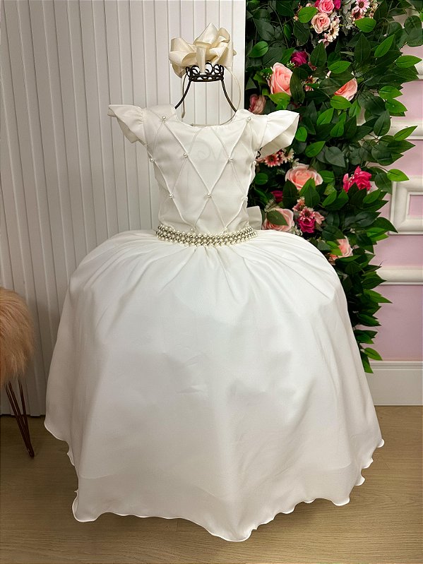 Vestido Infantil Off White Formatura Longo Dama de Honra Luxo Festas