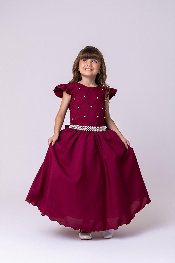 Vestido Infantil Marsala Formatura Longo Dama de Honra Luxo Festas