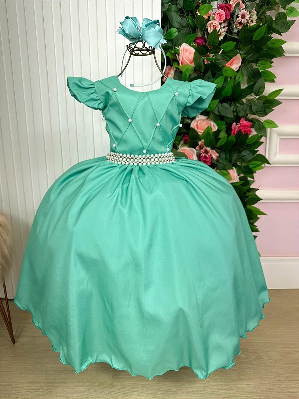 Vestido Infantil Verde Menta Formatura Longo Dama de Honra Luxo Festas