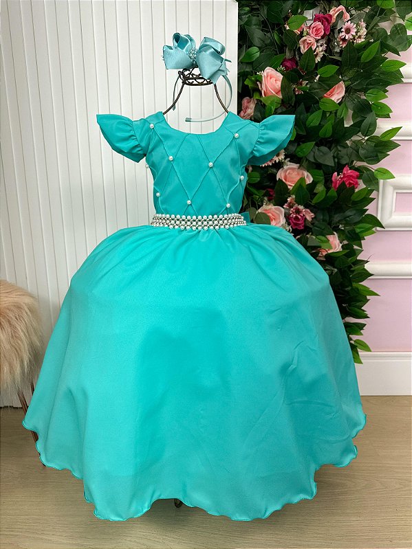 Vestido Infantil Verde Formatura Longo Dama de Honra Luxo Festas