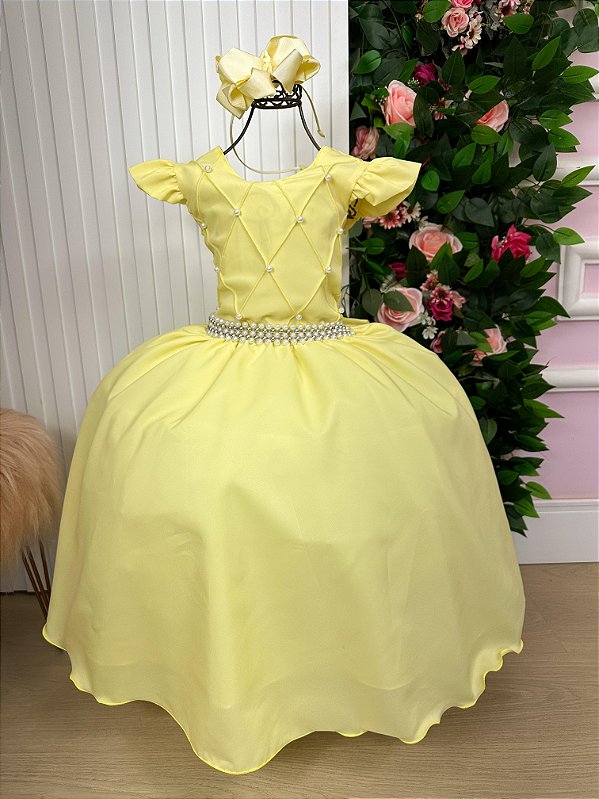 Vestido Infantil Amarelo Formatura Longo Dama de Honra Luxo Festas