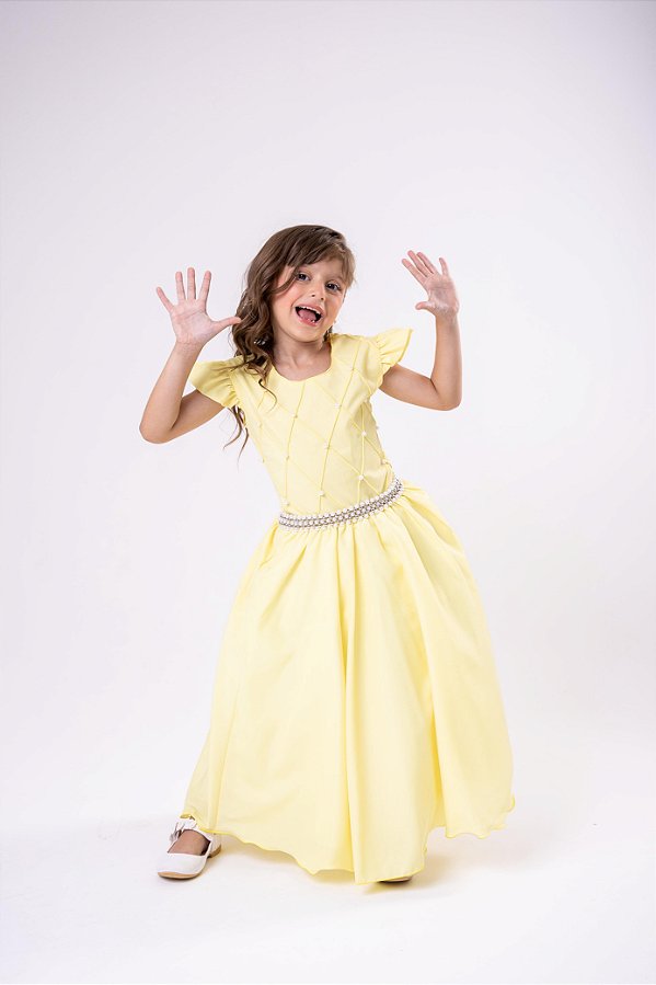 Vestido Infantil Amarelo Formatura Longo Dama de Honra Luxo Festas