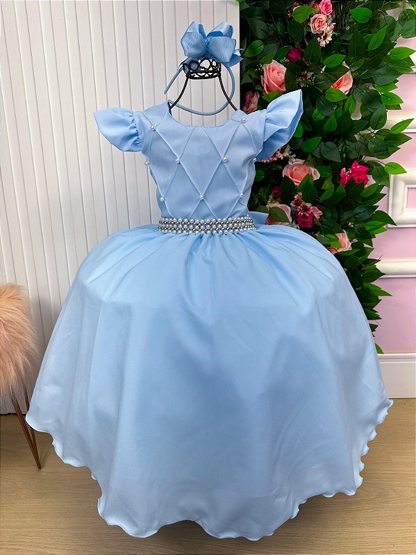 Vestido Infantil Azul Bebe Formatura Longo Dama de Honra Luxo Festas