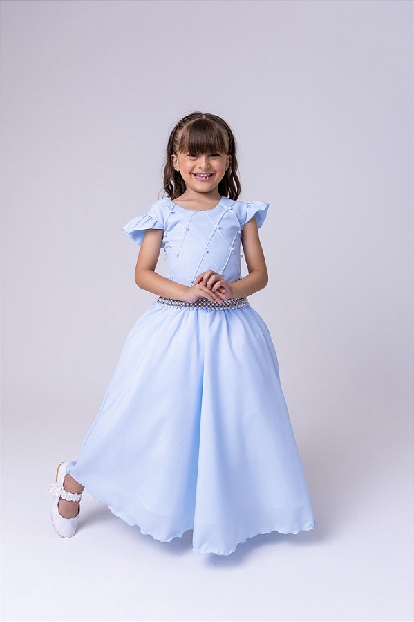 Vestido Infantil Azul Bebe Formatura Longo Dama de Honra Luxo Festas