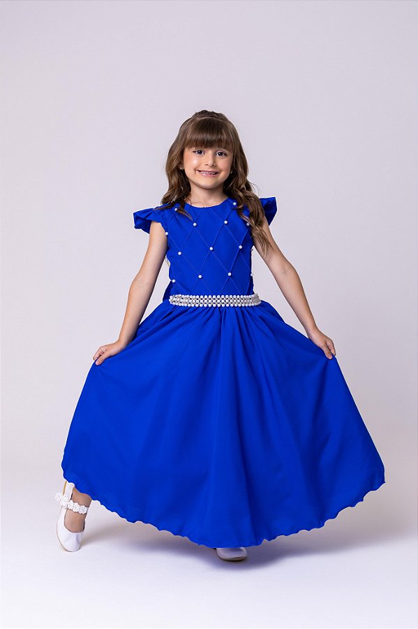 Vestido Infantil Azul Royal Formatura Longo Dama de Honra Luxo Festas