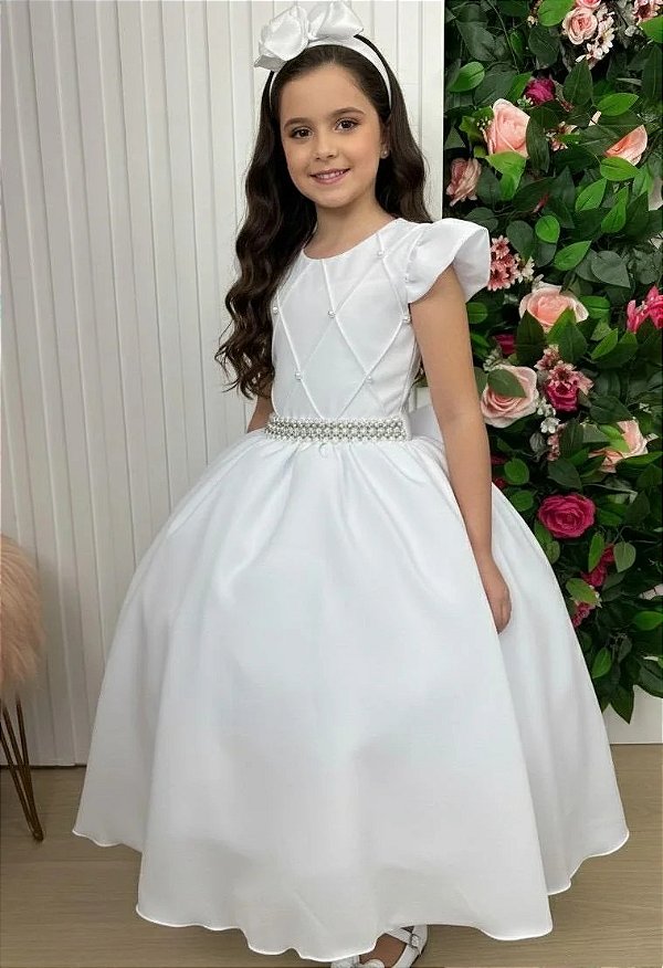 Vestido Infantil Branco Formatura Longo Dama de Honra Luxo Festas