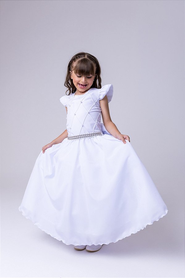 Vestido Infantil Branco Formatura Longo Dama de Honra Luxo Festas