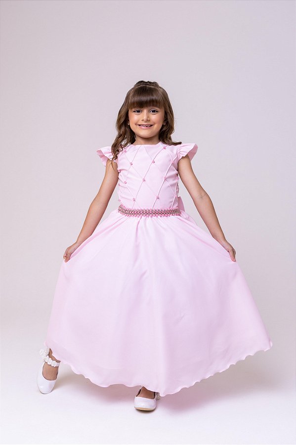 Vestido Infantil Rosa Bebe Formatura Longo Dama de Honra Luxo Festas