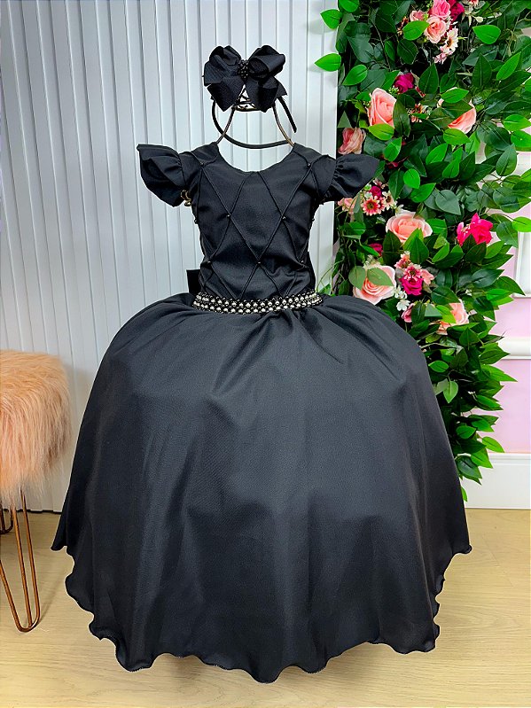 Vestido Infantil Preto Formatura Longo Dama de Honra Luxo Festas