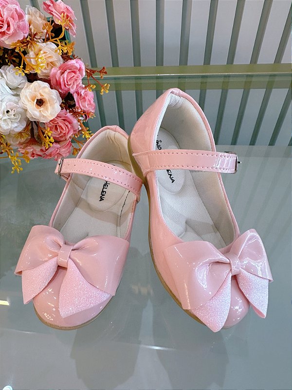 Sapatinho Rosa Verniz Com Aplique de Lacinho Luxo
