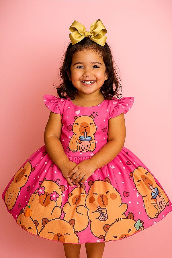 Vestido Infantil Capivara Milk Shake Festas Aniversários