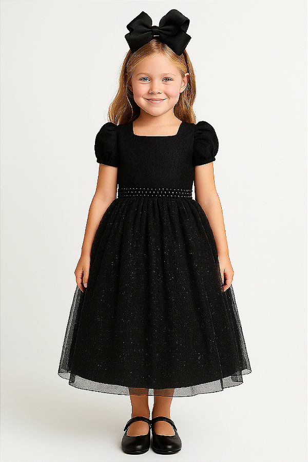 Vestido Infantil Preto Longo Damas Renda Casamento