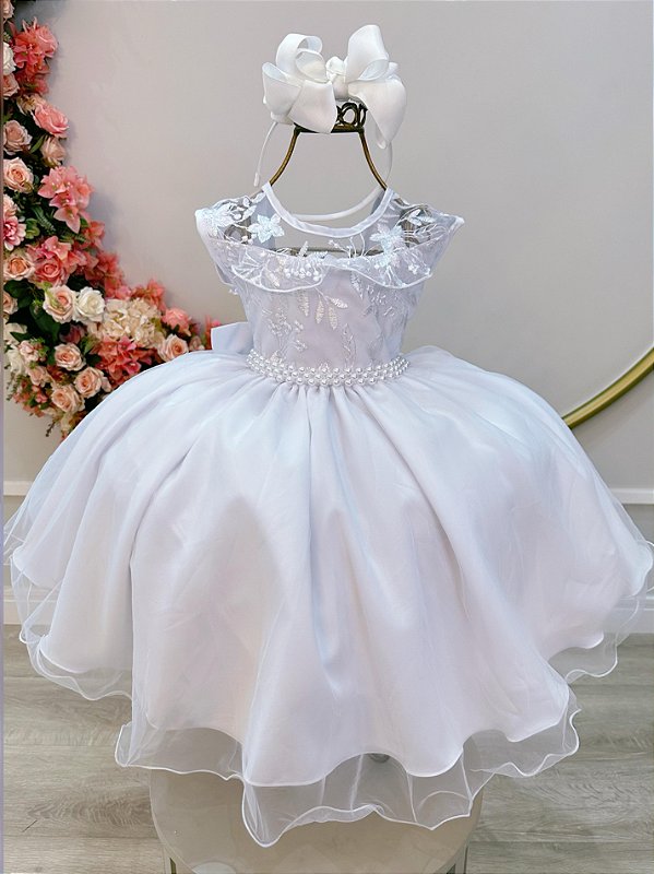 Vestido Infantil Branco Babados e Renda  Daminhas Festas