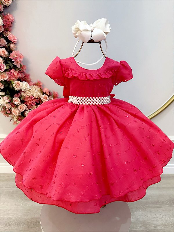 Vestido Infantil Goiaba Laise Babados Luxo Festas