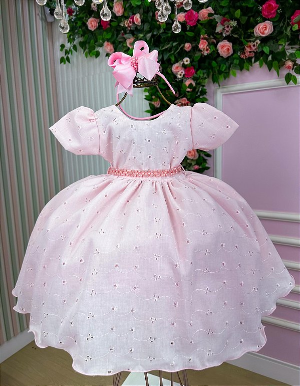 Vestido Rosa Bebe Lese Laise Festa Luxo