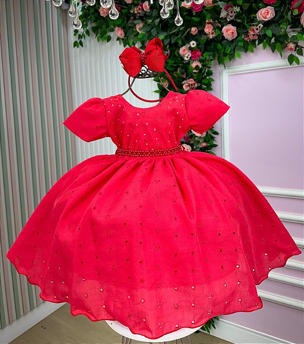 Vestido Infantil Vermelho Lese Laise Festa Luxo
