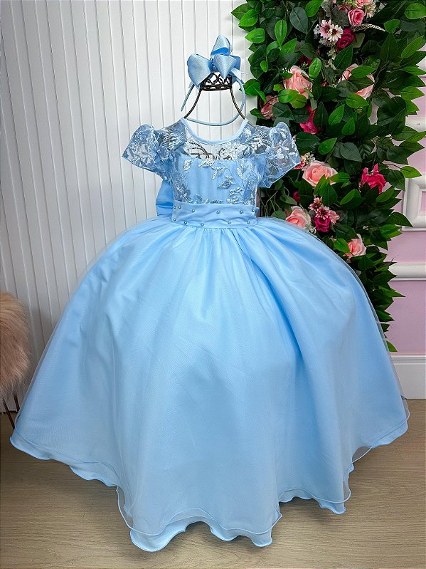 Vestido Dama Azul Bebe Formatura Renda Longo