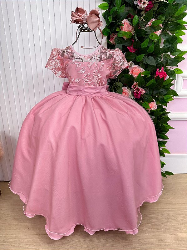 Vestido Dama Rose Formatura Renda Longo