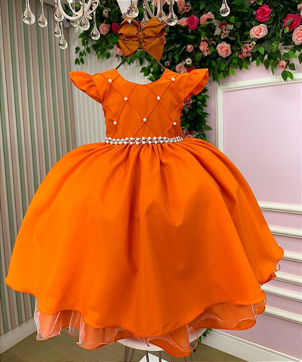 Vestido Infantil Terracota Menina Luxo
