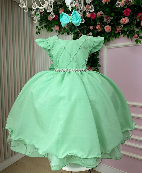 Vestido Infantil Verde Oliva Menina Luxo