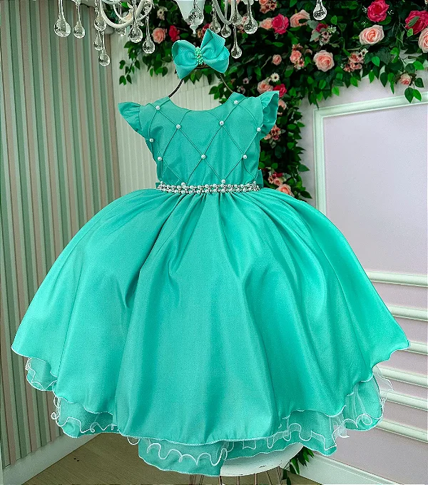 Vestido Infantil Verde Menta Menina Luxo