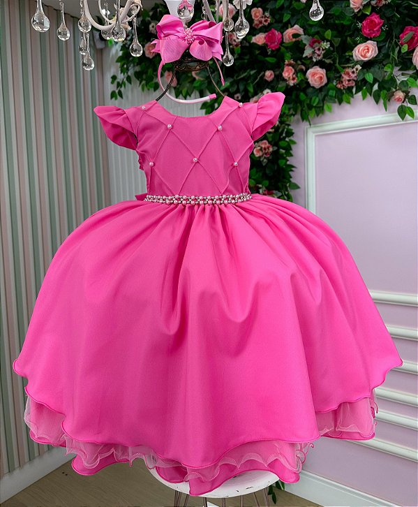 Vestido Infantil Rosa Chiclete Menina Luxo