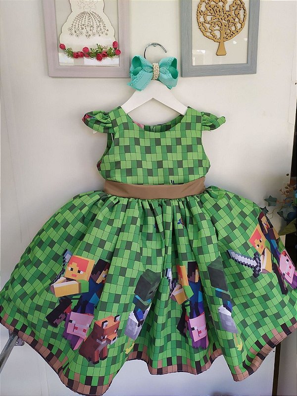 Vestido Infantil Minecraft Festa Luxo