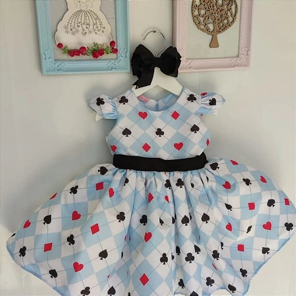 Vestido Infantil Alice no País das Maravilhas Luxo Faixa Preta
