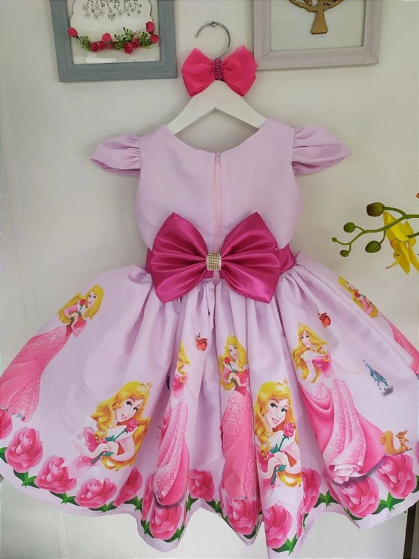 Vestido Luxo Princesa Aurora Faixa Pink