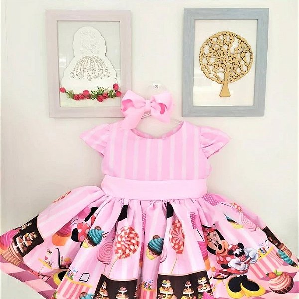 Vestido Infantil Luxo Minnie Confeiteira Festa Aniversario