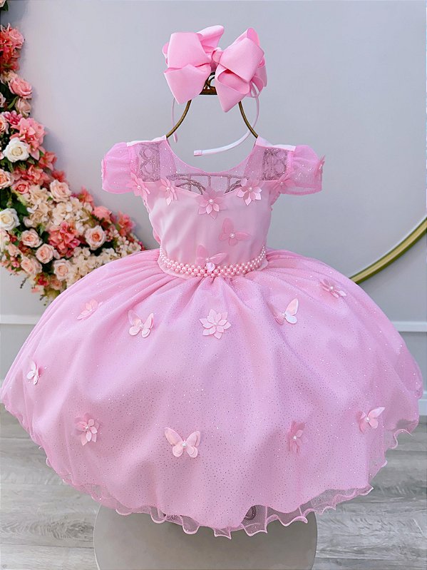 Vestido Infantil Rosa Claro Jardim Encantado Festas Luxo