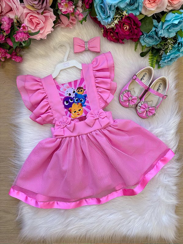 Romper Vestido Bolofofos Rosa Infantil