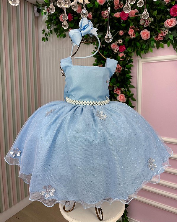 Vestido da Frozen Infantil Elza Capa e Cinto de Pérolas