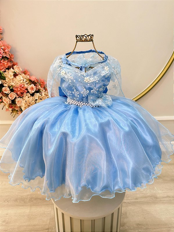 Vestido Infantil Princesas Frozen Elsa Capa Luxo Festas